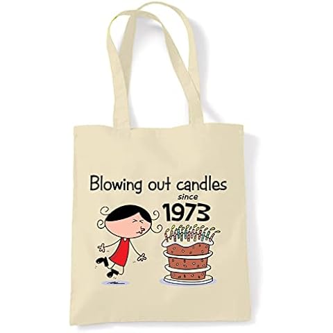 Blowing Out Candles Since 1973 50th Birthday Gift Bag - Tote Shoulder 50th Gift Bags with Long Handles for Carrying over the Shoulder - 100% Cotton - 50th Birthday Gifts for Her Special Day Cover