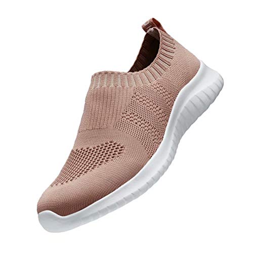 Konhill Women's Walking Tennis Shoes - Lightweight Athletic Casual Gym Slip On Sneakers 5 Us Apricot #TOP1