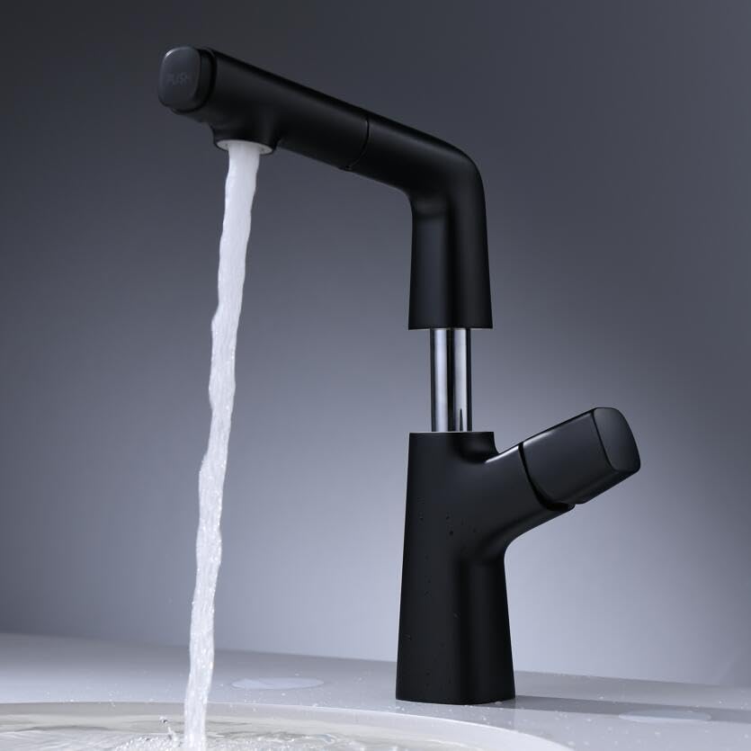 Robinet de lavabo noir et chrome en laiton pour évier de cuisine et salle de bain