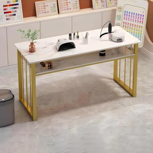 Kiwetネイルテーブル 大理石 ネイルデスク マニキュアテーブル ネイル サロン デスク ネイルアートテーブル ネイルメイク作業台 大理石のテクスチャ 収納引き出し付き 家庭用、スパ、サロンなどに適しています(椅子は付属しません) (120*40*76C