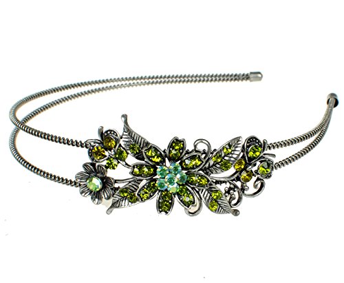 Preisvergleich Produktbild Unbekannt Strass Chrystal Blumen Haarreif Hochzeit Blumenmädchen Haar Reifen Grün Silber