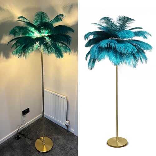 pombconw Stehlampe Lampe mit Federn Natürliche Straußenfeder-Lampe,...