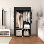 VTRIN Portable Closet Wardrobe Closet for Hanging Clothes with 4 Storage Shelves, 2 Hanging Rods and 6 Pockets, Stable and Easy Assembly Clothes Rack with Cover Free Standing Closet for Bedroom, Black - Image 2
