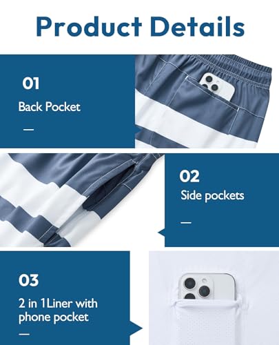 Image of Gleeease 7inch Mens Swim Trunks 2 in 1 with Compression Liner Pockets Drawstring Quick Dry Stretch Lined Funny Beach Pool