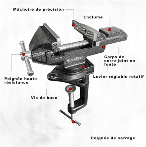Étau d'établi double usage noir métallique HimaPro 8,3 cm