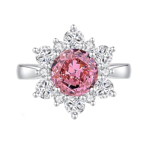 Anillo para mujer Pulgar, Anillos a juego Flor con Redondo de 2 Ct, Elaborado en Laboratorio Padparadha Zafiro y Moissanite Oro Blanco Platino 950 Talla 56 (17.8)