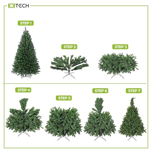 KKTECH 8ft Realistic Bushy Green Artificial Christmas Tree with Metal Stand, Easy Assembly Foldable Indoor Outdoor Holiday Decoration - Image 2