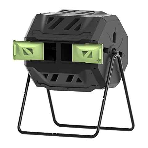 SQUEEZE master Compost Bin 43 Gallon Outdoor Tumbler composters Garden Tumbling or Rotating Compost Green Door Cover
