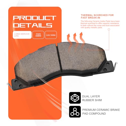 Image of D1399 Front Ceramic Brake Pads Kit Fit For Dodge Ram 2500 2009-2010, For Dodge Ram 3500 2009-2010 ; For Ram 1500 2012, For Ram 2500 2011-2018, For Ram 3500 2011-2018