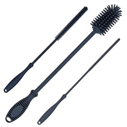 Image of Kitchiny 12.5" Silicone Bottle Brush and Straw Cleaner Brush Set | Bottle Cleaner Brush for Hydroflasks, Insulated Sports Bottles, Straws | Water Bottle Brush Cleaner for Narrow Neck containers