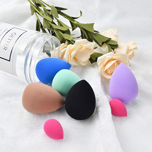 7pcs Beauty Sponge Blender Pack, 5pcs Normal Size Makeup Sponges Egg Shaped for Foundation Makeup and 2pcs Mini Beauty Blending Sponge for Eye/Concealer (5+2, Different Colors)