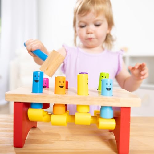 Image of MeMelissa & Doug Deluxe Pounding Bench Wooden Preschool Learning Toy with Mallet Classic Wooden Toddler Toys for Ages 2+Lissa & Doug Deluxe Pounding Bench Wooden Preschool Learning Toy with Mallet
