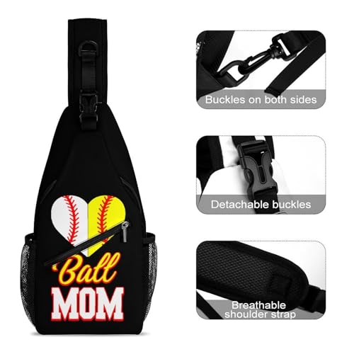 Funny Ball Mom Softball Baseball Sling Backpack Multipurpose Crossbody Shoulder Bag Printed Chest Bag Travel Hiking Daypack, 38x20cm, style3