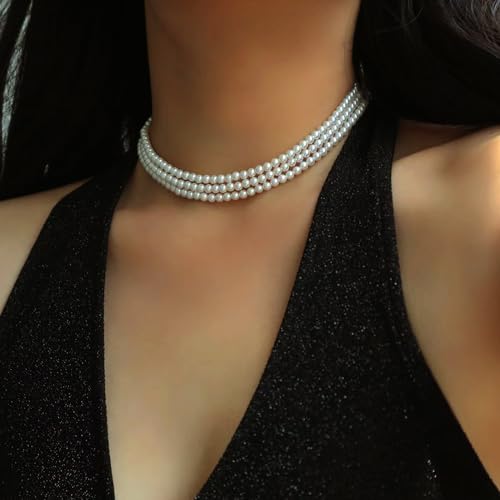 Image of Zeffy Pearl Necklace 4MM /6MM /8MM Dainty Round Imitation Pearl Choker Necklace Wedding Pearl Necklace Delicate Jewelry for Women Simple Bridesmaid Jewelry Gifts