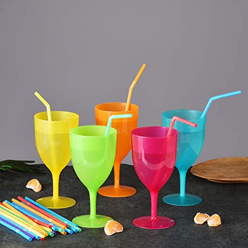 Alink 200-Pack Flexible Drinking Straws, Assorted Colors Plastic Disposable Bendy Straws - 7.75" X 0.23" #TOP3