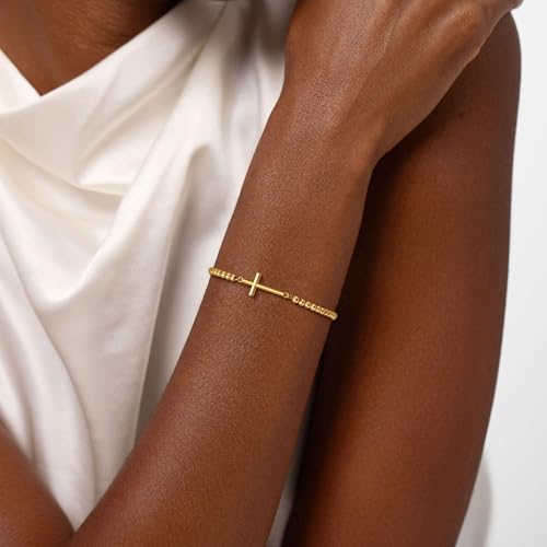 Gold Beaded Bracelets for Women, Dainty 14K Gold Plated Beaded Charm Bracelets for Women Trendy Gold Ball Stretch Bracelets Non Tarnish Fashion Jewelry for Women Cute Gifts Adjustable2