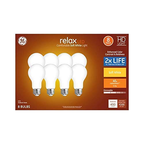 GE Relax 8-Pack 40 W Equivalent Dimmable Warm White A19 LED Light Fixture Light Bulbs 44898 GE Relax 8-Pack 40 W Equivalent Dimmable Warm White A19 LED Light Fixture Light Bulbs 44898