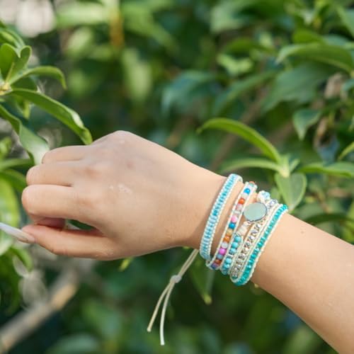 Image of YGLINE Natural Stone Bracelet 5 Wraps Bracelet Handmade Blue Color Boho Bracelet for Women Bracelet