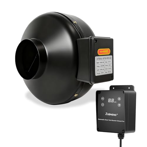 Zuomeng M-4DBT Automatic Dryer Vent Booster Exhaust Fan 4 Duct 200 CFM High Airflow 130 Min Delay Adjustment Improves Long-Vent Ventilation & Reduces Lint Buildup