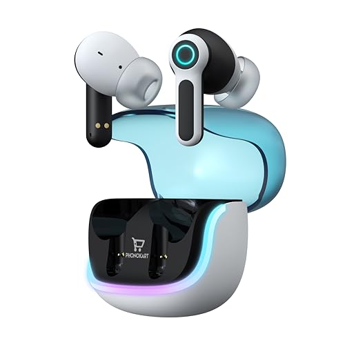 Image of Phonokart KIRA TWS Bluetooth V5.4 Earbuds with Quad Mic ENC, RGB LED Gaming Mode, 70H Playtime, Type-C Fast Charging, Touch Control Wireless Earbuds with 500mAh Battery (White)