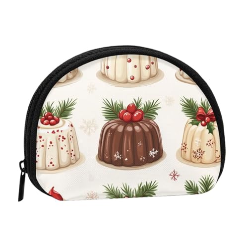 Portable Coin Purse Christmas-Dessert-Pattern Mini Zippered Money Pouch Card Holder
