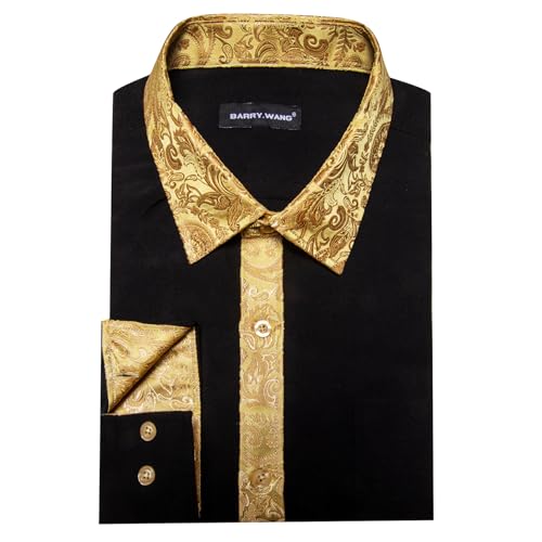 Barry.Wang Mens Satin Silk Shirts Long Sleeve Designer Dress Shirt Shiny Untucked Casual Button Down Shirt Party Disco Formal4