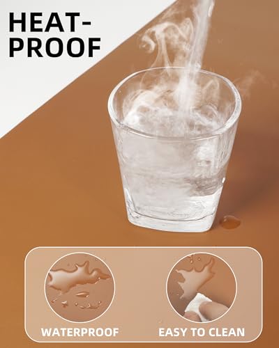 Image of Leather Desk Pad Protector, Mouse Pad, Office Desk Mat, Non-Slip PU Leather Desk Blotter, Large Desk Mat, Waterproof Keyboard Mat for Office /Home /Decor (Light Brown, 55 inch x 17 inch)