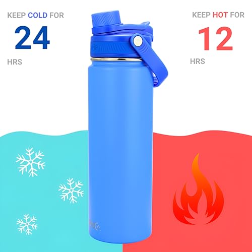 Image of Drinco Stainless Steel Water Bottle Spout Lid Vacuum Insulated Double Wall Water Bottle Wide Mouth Leak Proof Keep Cold Sport Camping Hiking (22oz Blue Sea)