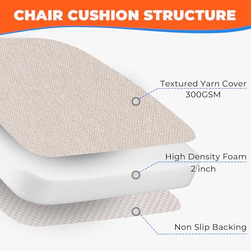 Chair Cushions for Dining Chairs, D-Shaped Seat Cushions with Removable Washable Cover and Ties, Chair Pads for Kitchen, Indoor Dining Room, Patio Chairs, 17'' x 16'', Set of 4, Beige - Image 6