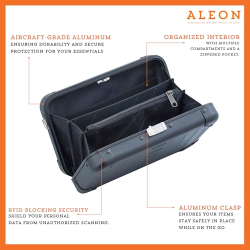 Image of Horizontal All Aluminum Crossbody Bag - Lightweight Compact Travel Case with Adjustable Strap, RF Blocking, Interior Pockets & Secure Clasp - Stylish Over-Shoulder Bag for Men & Women (Onyx)