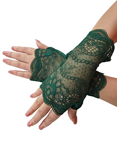 YHDDYG Women Lace Glove Fingerless Party Gloves Tea Gloves for Women Green Lace Fingerless Gloves S62 (Green, One Size)