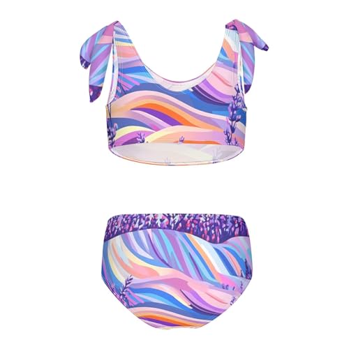 Lavender Field Girls 2 Pieces Kids Bikini Set Scoop Neck Swimsuits Swimming Suits Adjustable Shoulder Strap2