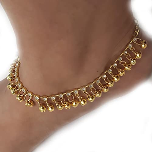 Bomine Boho Bell Indian Anklet Bracelets Gold Rhinestone Tassel Foot Anklets Chain Beach Summer Foot Jewelry For Women And Girls (Gold) #TOP6