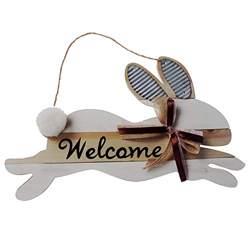MAIGOIN Placa para colgar en la puerta delantera con forma de conejo de madera, para decoración del hogar, jardín, patio, porche, colgante