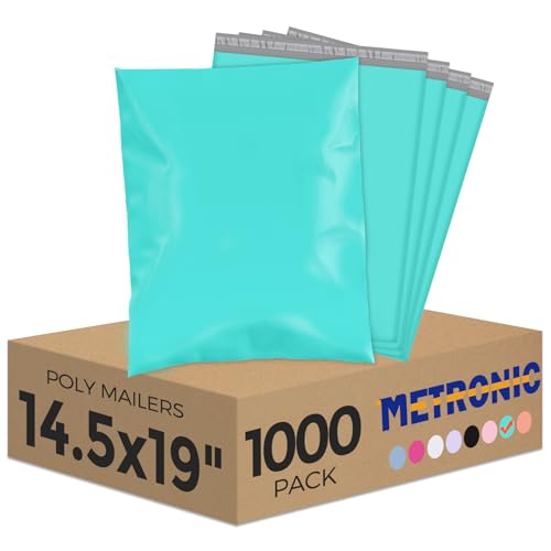 Image of Metronic 1000PC Poly Mailers 14.5x19, Large Shipping Bags for Small Business, Waterproof Mailers Poly Bags, Strong Adhesive Shipping Envelopes for Clothing, Efficient Mailing Envelopes in Teal