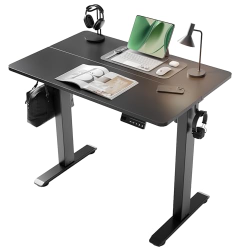 Image of YDN 35 inch Small Electric Standing Desk Adjustable Height, Sit Stand up Desk with Memory Presets & Cable Management, Home Office Desk for Office & Computer Workstation, Black Frame /Black Top
