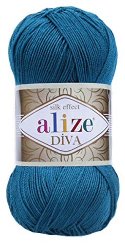 Image of Alize Diva Silk Effect 100% Microfiber Acrylic Sport Yarn 1 Ball skeins 100gr 383yds Color (646 - Mykonos Blue)