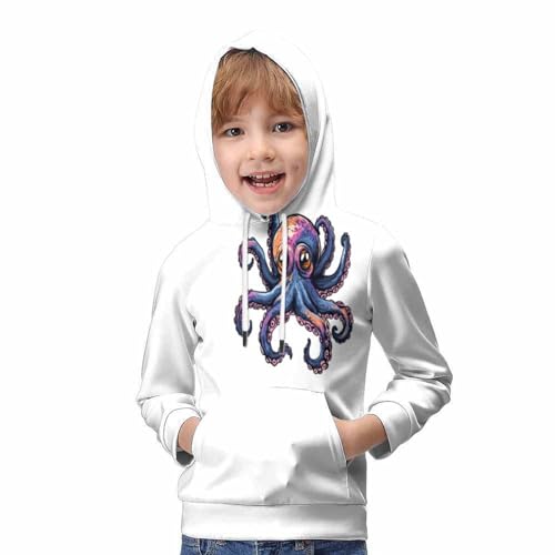 Sweat à capuche pieuvre molletonné contre le froid pour adolescents de 12-14 ans