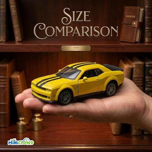 Image of Challengr SR-T Diecast Model Car, 1:36 Scale, Openable Doors and Trunk, Engine Sound and Lights, Metal Diecast Car for Kids and Collectors (Yellow)