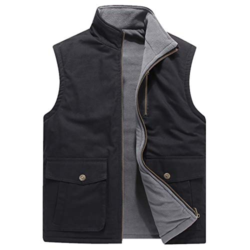 GAOHONGMEI Mens klassieke katoen militaire vest Gilets dubbelzijdige outdoor multi pocket vest mouwloze jack-zwart-l