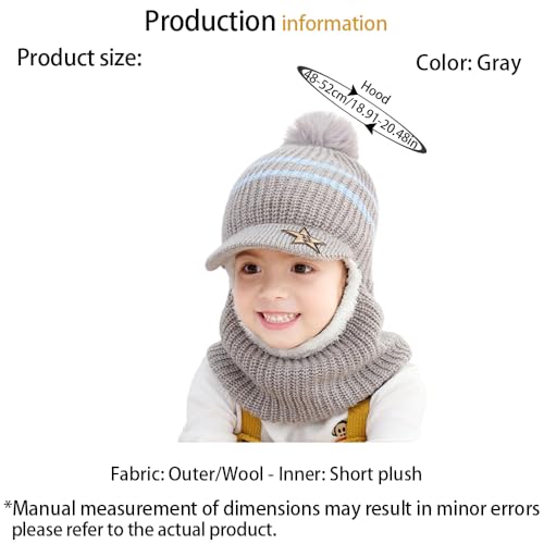 Kids Winter Hat Scarf Set, Warm Thick Knit Beanie with Pompom Earflap Hood Hat Fleece Lined for 2-5 Years Boys and Girls2