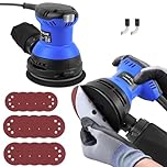 300W Electric Orbital Sander, 6 Variable Speeds, 4000-10700RPM, Sanders for Wood with Dust Collector, 15Pcs 125mm Sandpapers, 5 Inches Hand Held Multi Sanding Machine for Wood for Polishing & DIY