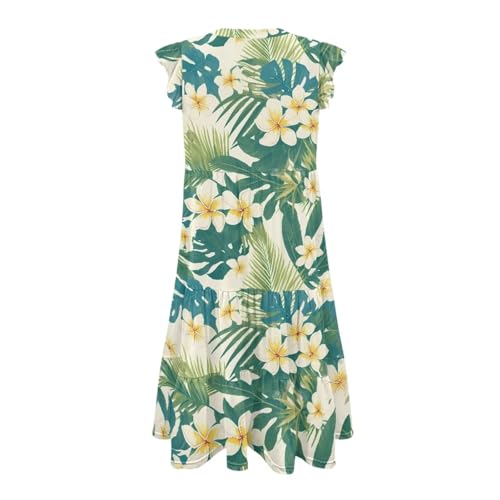 Image of Womens Summer Dress Ruffle Sleeve V Neck Dress Casual Fit Flowy Beach Vacation Sundress with Pocket S-2XL