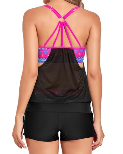Image of Holipick Blouson Tankini Swimsuits for Women - Two Piece Tummy Control Bathing Suit with Shorts Modest Swimwear