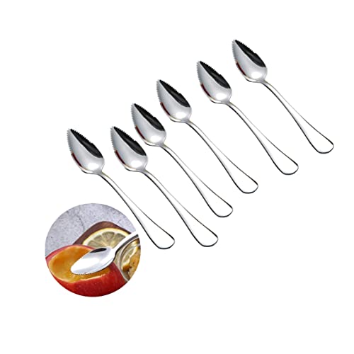 YUEKUN Lot de 6 Cuillères à Pamplemousse Dentées en Acier Inoxydable pour Agrumes Pastèque Kiwi Dessert Fromage Légumes Cover