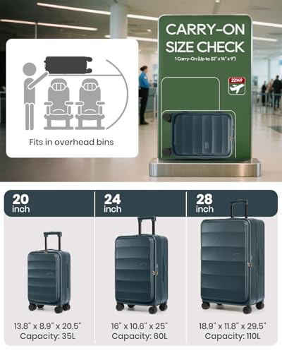 Image of Joyway Luggage Set 3 Piece Top Opening Suitcase Set with Spinner Wheel and TSA Lock, PC Hard Shell Carry on Luggage with Front Pocket for Woman Men (Blue)