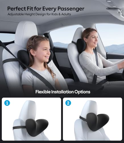 Image of Wigoo Ergonomic Slim Car Headrest Pillow with Adjustable Strap, 2-Pack