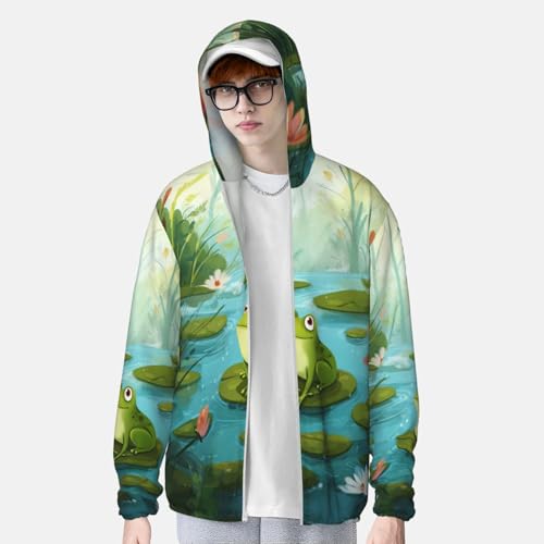UPF 50+ Sun Protection Hoodie Rash Guard Long Sleeve Sun Shirt Frog in a pond UV Shirt Full Zip Jacket4