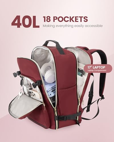 Image of LOVEVOOK 40L Travel Backpack Flight Approved Carry on Backpack,3 Packing Cubes,Waterproof Personal Item Travel Bag,TSA Carry on Luggage Suitcase Travel Essentials,Gifts for Women & Men,fits 17 inch Laptop
