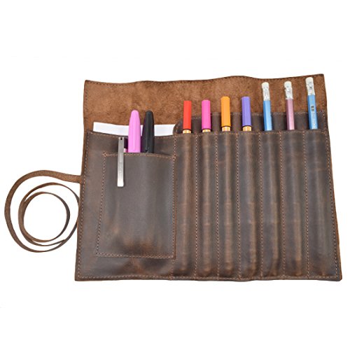 🔥 Cashback up to 70% Rustic Leather Pencil Artist Craft Roll Organizer Soft Wrap Handmade by Hide & Drink :: Bourbon Brown